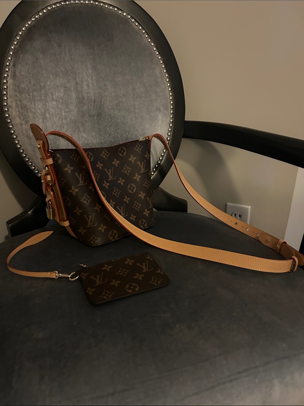 Louis Vuitton All In BB Monogram Shoulder Bag in Brown with Tan Strap